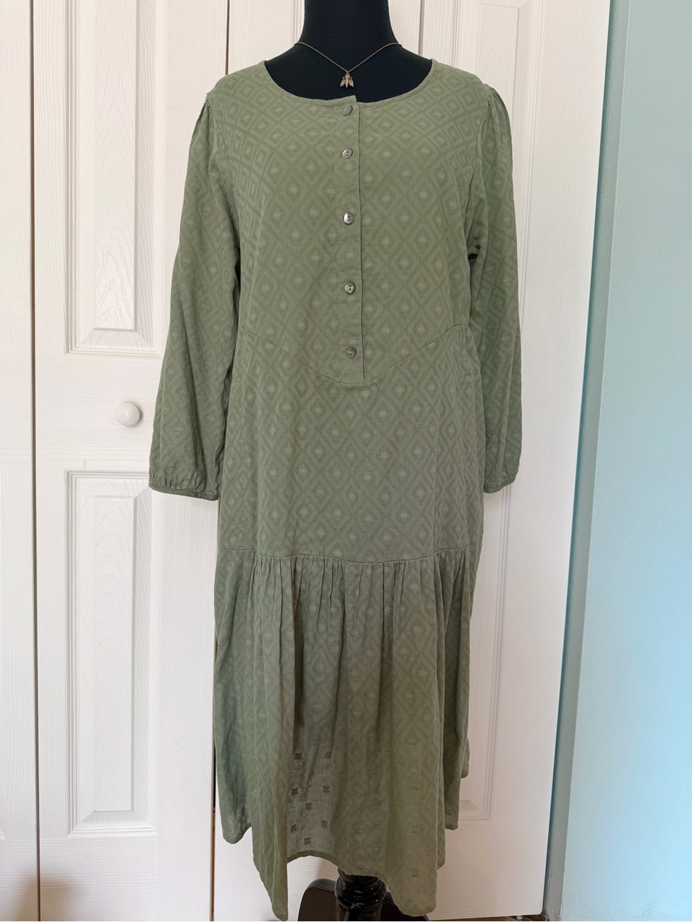 Gudrun Sjoden Sage Green 100% Organic Cotton Long-Sleeve Midi Dress